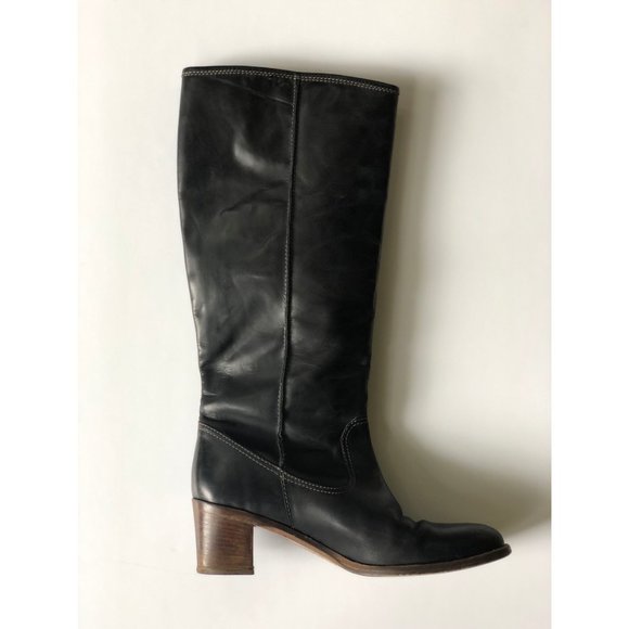 Black Coach Tall Leather Boot With Block Heel - Picture 6 of 9